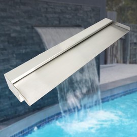 SUMGREEN 24 Inch Pool Fountain 304 Stainless Steel Waterfall Spillway with Pipe Connector Kits, Wider Water Flow Sheer Descent Platform Water Feature Fountain for Swimming Pool, Outdoor Garden Decor