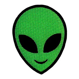 Alien Head Patch Embroidered Iron-On UFO Extraterrestrial Green Smiling Applique