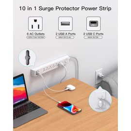 2 Pack Power Strip, 12FT Long Extension Cord, Surge Protector with 6 Outlets and 4 USB Ports (2 USB C), Flat Plug Overload Protection, Extension Cord 10+ ft, Wall Mount for Home Office Dorm College