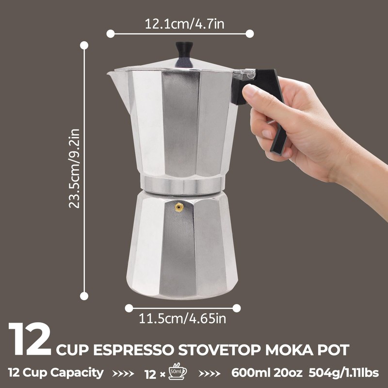 Aluminum 12 Cup 600ml Moka Pot Express Coffee Maker Stovetop