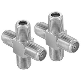 Poppstar 2 x Satellite TV Coax Splitter Cross Piece (4 x F-Female) Antenna Splitter Adapter for Coaxial Cable, Antenna Cable, Silver