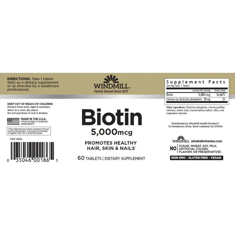 Biotina 5,000 Mcg 60 Tabs Windmill Es