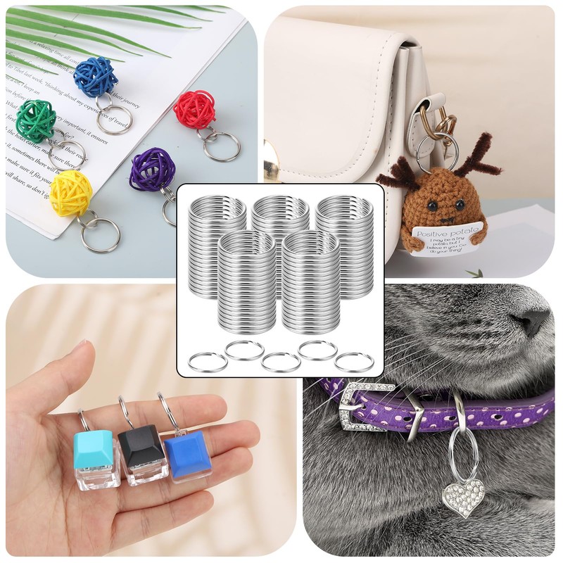 Fanshiontide 100 Pcs 25mm Diameter Key Ring Sliver Stainless Steel