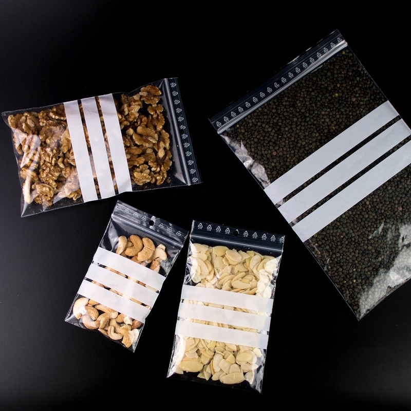 100 x Clear Zippered Bags with White Stripes - Food