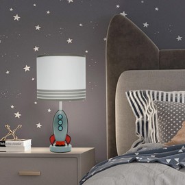 HERBESTBAY Kids Bedside Table Lamp, Adorable 14 Inch Rocket Ship Design with Cute Lampshade, Space lamp Ideal for Children's Bedroom Decor, Includes LED Bulb