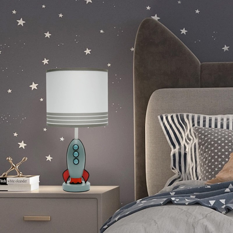 HERBESTBAY Kids Bedside Table Lamp, Adorable 14 Inch Rocket Ship