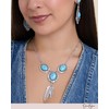 Jessica Simpson Feathers and Turquoise Necklace for Women 17"+3", Oxidized