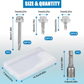 IETWATE M4.8 self-tapping screws, 60 self-tapping screws, stainless steel, 13/19/38 mm trapezoidal sheet metal screws with sealing disc, self-tapping screws with screwdriver head