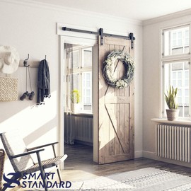 SMARTSTANDARD 5 Feet Heavy Duty Sturdy Sliding Barn Door Hardware Kit-Smoothly and Quietly-Includes Detailed Installation Fit 30" Wide Doorpanel (J Shape Hanger) Black