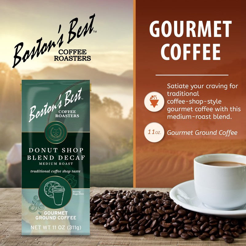 Donut Shop Decaf Ground Gourmet Coffee by Bostons Best -