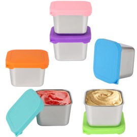 Jagney 6oz Stainless Steel Sauce Containers with Lids, Leakproof Reusable Salad Dressing Containers for Lunch Boxes Picnics Travel, Dishwasher Safe Food Storage. 6 pcs