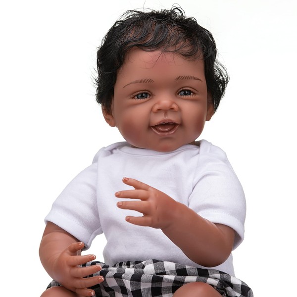 Pinky Lovely 22 Inch 55cm Reborn Baby Doll Soft Silicone Toddler Dolls African American Baby Doll Toy