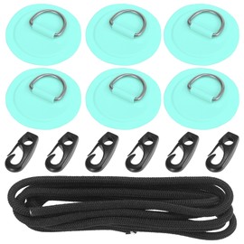 X AUTOHAUX D Ring Patch PVC Stainless Steel Round Shape D Ring Pad Set for Inflatable Boat Kayak Canoe Deck Green with Hook Rope