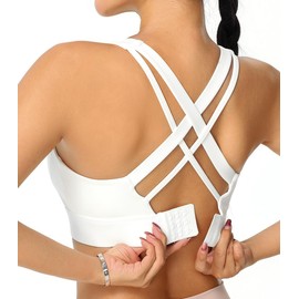 High Impact Sports Bra for Women - Criss-Cross Back, Molded Cups, Hook and Eye Closure - High Support Running Bra White-L