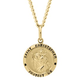 Dear To Me 14KT Gold-Filled Small Round Saint Christopher Medal with 18"" Gold Plated Stainless Steel Chain, 18"", Yellow