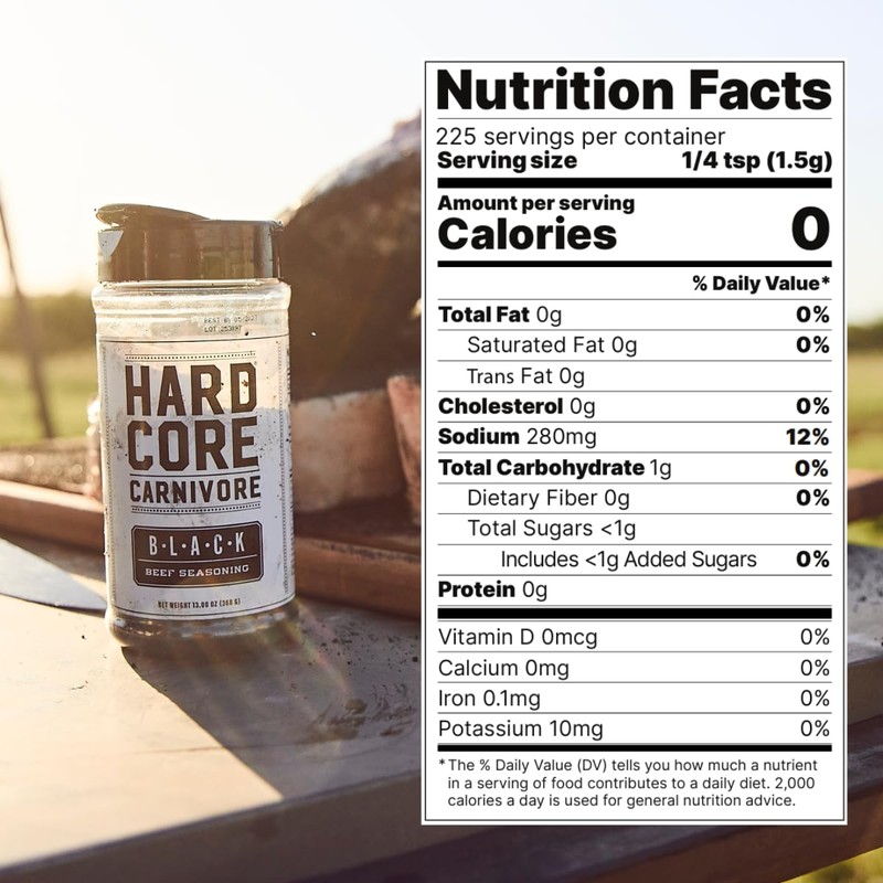 Hardcore Carnivore Black: Activated Charcoal Meat Seasoning Rub (13 oz