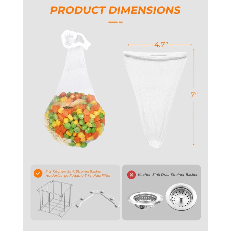 KONE Kitchen Sink Strainer Mesh Bag- 200 PCS Large Disposable