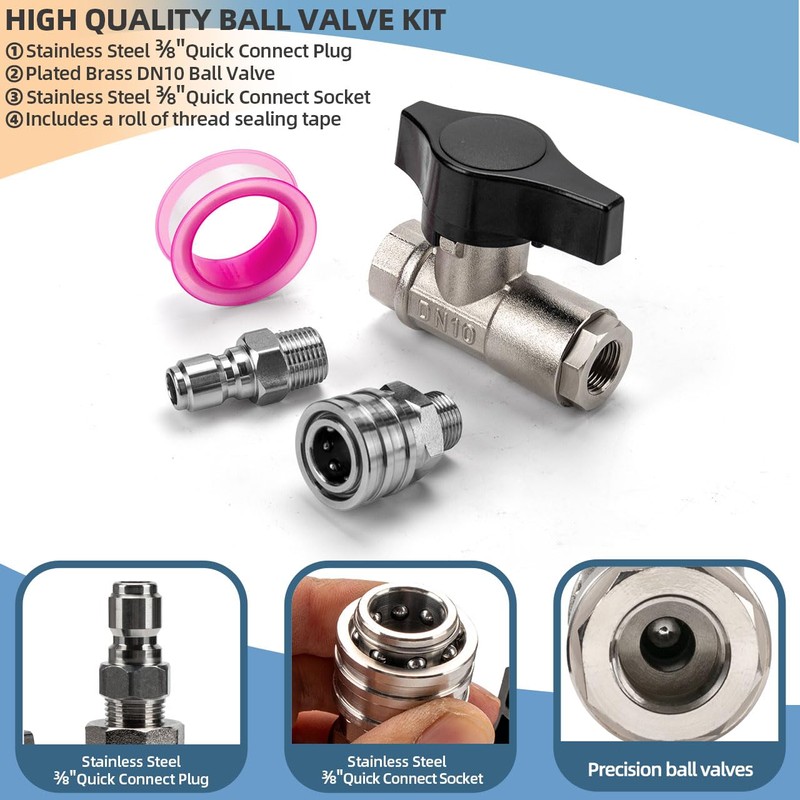 DN10 Ball Valve for Pressure Washer, 3/8" Quick Connect Ball