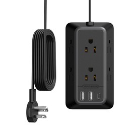 Black Extension Cord, NTONPOWER 1080J Flat Plug Surge Protector Power Strip with 6 Outlets & 3 USB Ports (1USB C), 3 Side Outlet Extender, 5FT Wall Mounted Extension Cord for Home Office Living Room