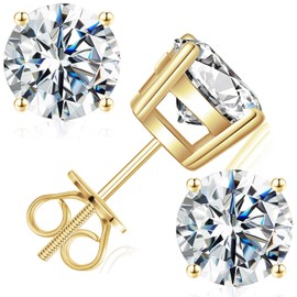 Ctarlitu Moissanite Stud Earrings, D Color VVS1 Brilliant Lab Created Diamond Earrings Women 925 Sterling Silver Screw Back Earrings For Men (0.2carat/pairs, Gold-Butterfly Clasp)