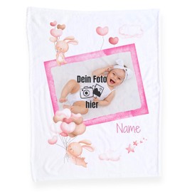 GRAZDesign Personalisierte Babydecke mit Namen und Foto Mädchen Baby Geschenke Geburtsgeschenk für Neugeborene Kuscheldecke aus Fleece