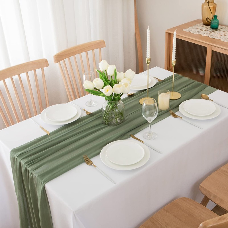 CHUQING Chiffon Table Runner Green Table Runner Wedding Sage Green