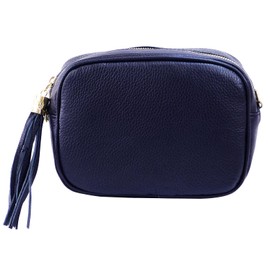 SH Leder Chiara G209 Real Leather Shoulder Bag Medium Small Evening Bag Clutch Crossbody Bag Messenger Handbag with Zip 21 x 15 cm, dark blue