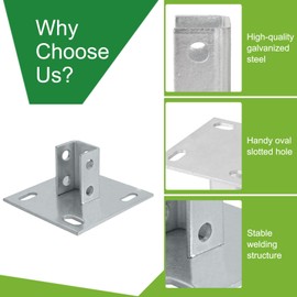 Strut Post Base Single Channel with 2 Mounting Holes - Heavy Duty Galvanized Zinc Plated Square for 1-5/8” Single Strut Channel- Side Orientation - 6-inch x 6-inch Base (8)