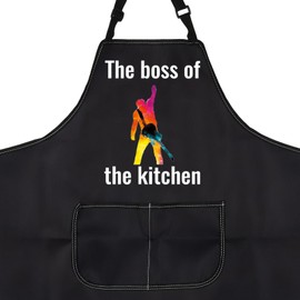 LEVLO The Boss Of The Kitchen Apron Bruuuuce Singer Inspired Gift Rock Music Fans Gifts Adjustable Cooking Baking Apron (The boss of apron uk)