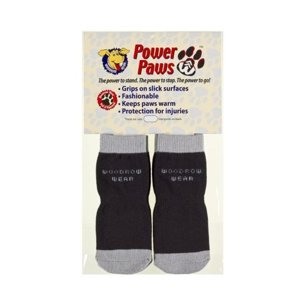 Woodrow Wear, Power Paws Advanced Dog Socks, Black Grey, XS, Fits 12-25 pounds