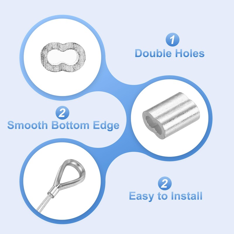 sourcing map Aluminum Crimping Loop Sleeve 1/16"(2mm) Cable Ferrule for