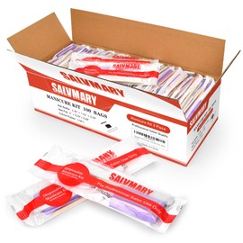 SALVMARY Professional Disposable Manicure Kit Basics 3 Piece Nail Kit, Mini Nail Buffer Block 80/100 Grit, Wood Zebra Nail File 100/180 Grit, Wood Stick, 100 Set