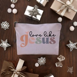 Yomisex Love Like Jesus Christian Bible Makeup Bag, Christian Religious Bible Verse Gifts for Women, Bible Verse Scripture Cosmetic Bags Toiletry Bag for Women（Purple）