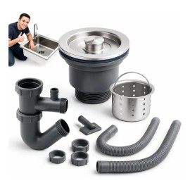Kit Desagüe Fregadero Con Colador De Acero Y Céspol Flexible