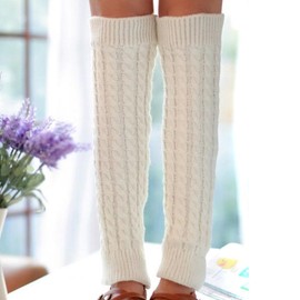 1Pair Women Elastic Winter Warm Knit Long Socks Crochet Knitted Leg Warmers Stocking Keep Warm Windproof Boot Cuffs Clothing Accessories for Women Lady Girls Xmas Gift 16.9inch (White)