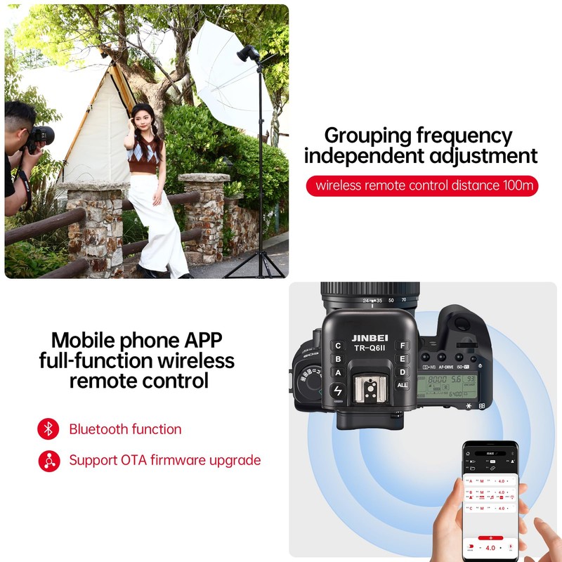 JINBEI TR-Q6II TTL Wireless Flash Trigger Transmitter, 2.4G 1/8000s HSS