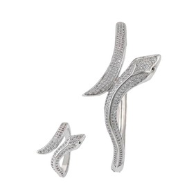 East West jewellery snake shape bangle and ring set,925 Sterling Silver With 18K Gold Plated, High Polished, Nickel free, Lead free, Hypoallergenic