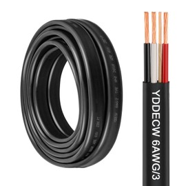 YDDECW 6/3 NM-B Wire with Ground - 15FT 6 Gauge Non-Metallic Sheathed Cable Pure Copper 6 AWG 3 Conductor Residential Indoor Wire for Outlets, Switches and Other Loads etc.