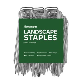 GROWNEER Landscape Staples 100 Packs 6 Inches Heavy Duty 11 Gauge Galvanized Steel Garden Stakes, Garden Staples Securing Pegs for Securing Weed Fabric Landscape Fabric Netting Ground Sheets & Fences
