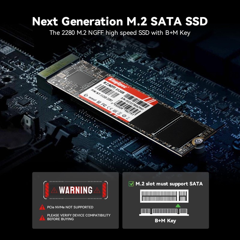 KingSpec NT Seriese 512GB M.2 2280 SATA SSD,Sata3 6Gb/s Internal