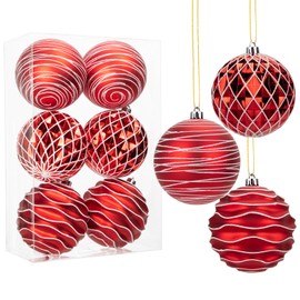 Hollyone 10CM Large Christmas Baubles, 6PCS Red & White Baubles for Christmas Tree Decorations, Giant Xmas Balls Christmas Hanging Ornaments for Wedding Party Tree Decor