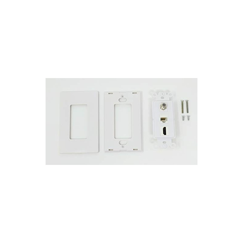 RiteAV Screwless Decorative 1 Gang Wall Plate (White/White) 3 Port