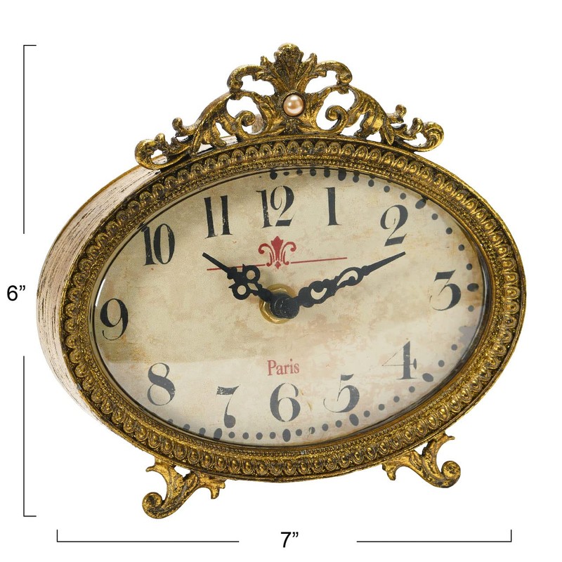 Creative Co-Op Decorative Antiqued Pewter Mantel Clock, Gold