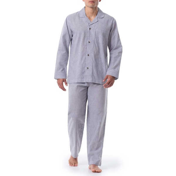 Geoffrey Beene Conjunto de Pijama de Tela Ancha a Rayas para Hombre, Azul Marino, Raya Blanca, 2X