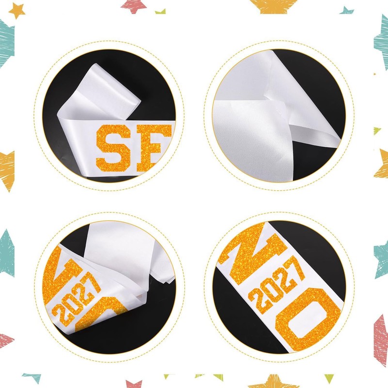 10Pcs White Senior 2027 Satin Sashes with Orange Glitter Letters-