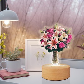 CNLITIHEKA 2pcs Mothers Day Gifts from Daughter Son Acrylic Night Light Gifts with Lily & Rose Flower Acrylic Night Lamp with Wooden Base Mothers Day Desk Decor.