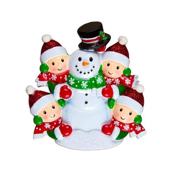 Family Building Snowman of 4 Personalized Christmas Tree Ornament
