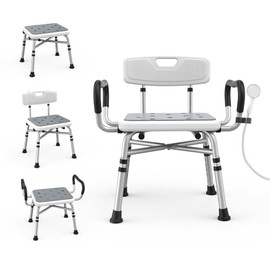 Heavy Duty Shower Chair for Inside Shower and Tub with Reinforced X-Bar, Padded Arms and Backrest, Height Adjustable, Ideal Shower Chair for Elderly and Disabled