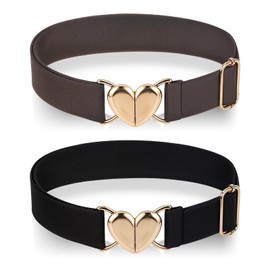 Molain 2 Pcs Kids Elastic Belt for Girls Waist Size 15-30", Adjustable Toddler Heart Buckle Stretch Belts for Boys Girls