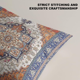ZSYTZL Boho Throw Pillow Covers 20x20 inch Set of 2,Linen Bohemia Carpet Pattern Decorative Living Room Sofa Bed Square Pillow Case Cushion Cover-Blue Edge Orange